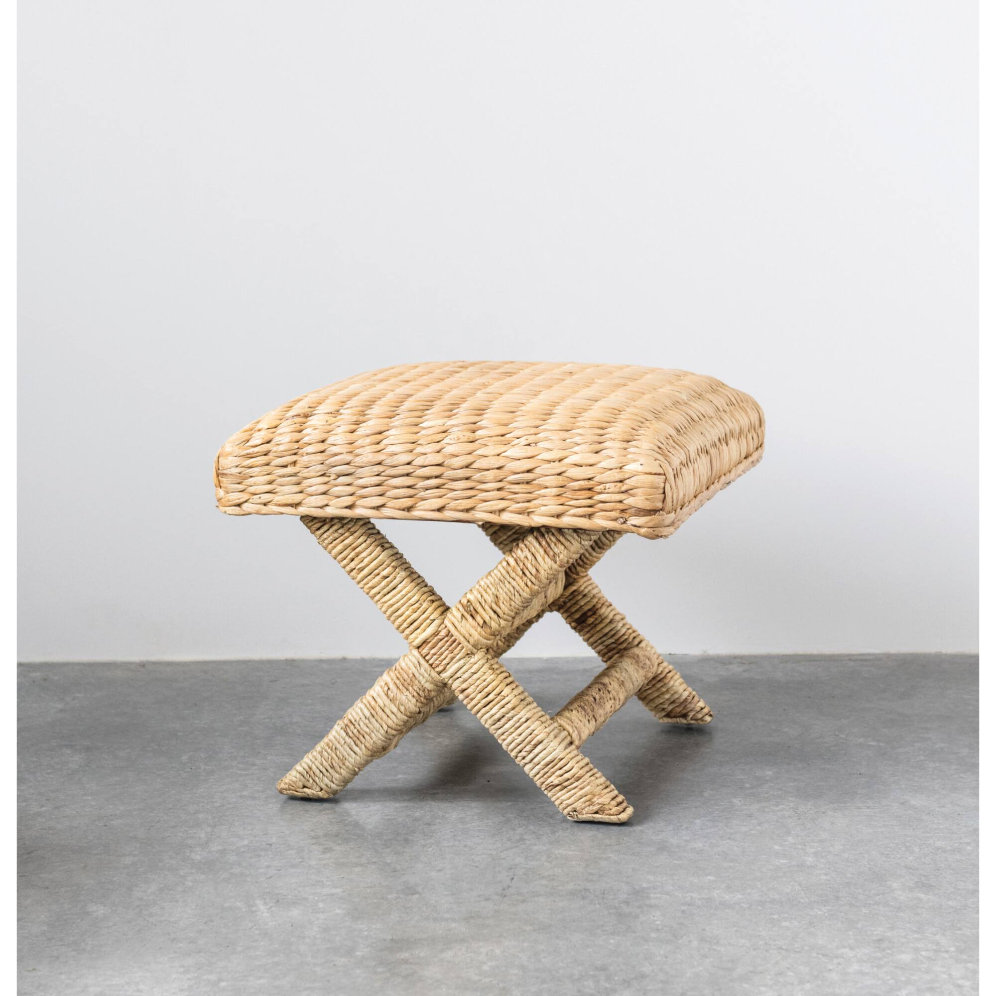 Hello Honey® 18.5" Wood & Water Hyacinth Woven Stool